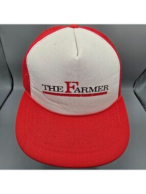 Vintage Distressed 1980s The Farmer Magazine Red & White Yupoong Trucker Hat